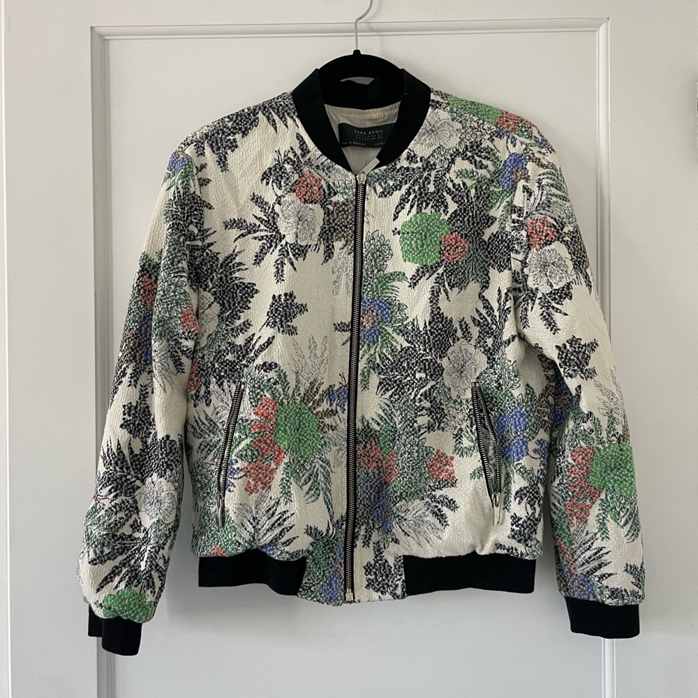 Zara textured jacquard floral bomber jacket M
